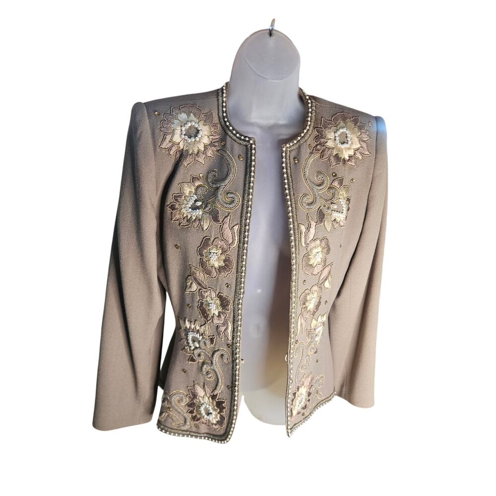 Nolan Miller Taupe Blush Beaded Jacket Sz 6 Embroidered Lined Vintage - Picture 6 of 11